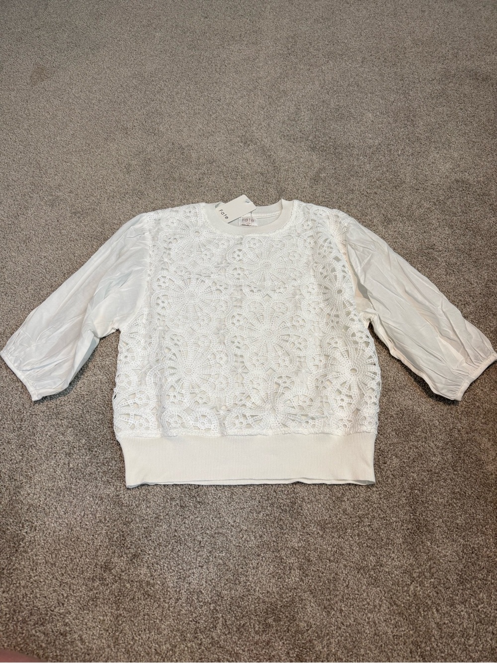 Fate Women's White Crochet Lace Pullover Top